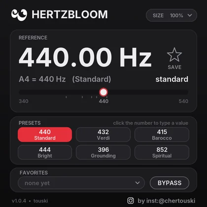 HertzBloom plugin window: reference 440.00 Hz
